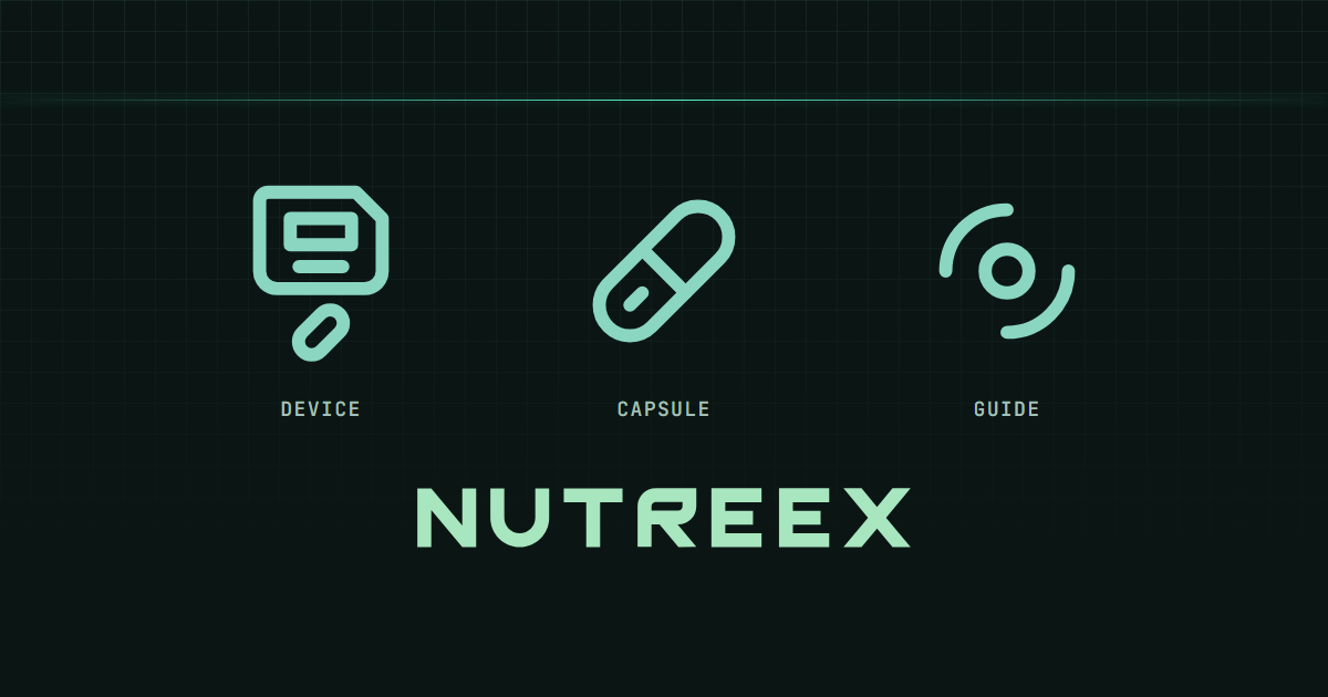 A device, a capsule and a guide above the NUTREEX wordmark.